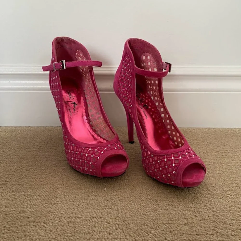 Barbie Pink Rhinestone Open Toe Heels - Picture 1 of 8